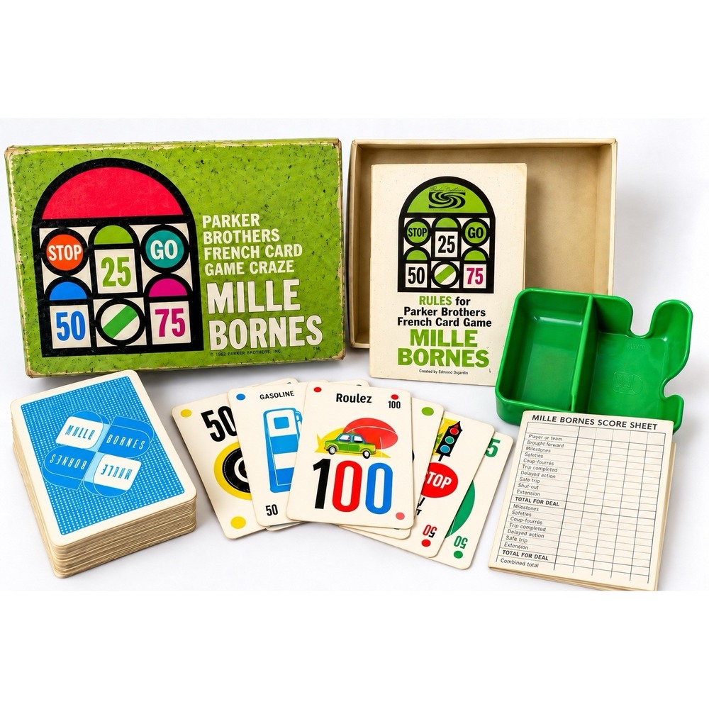 Vintage 1962 Parker Brothers Mille Bornes French Card Game Travel - Complete